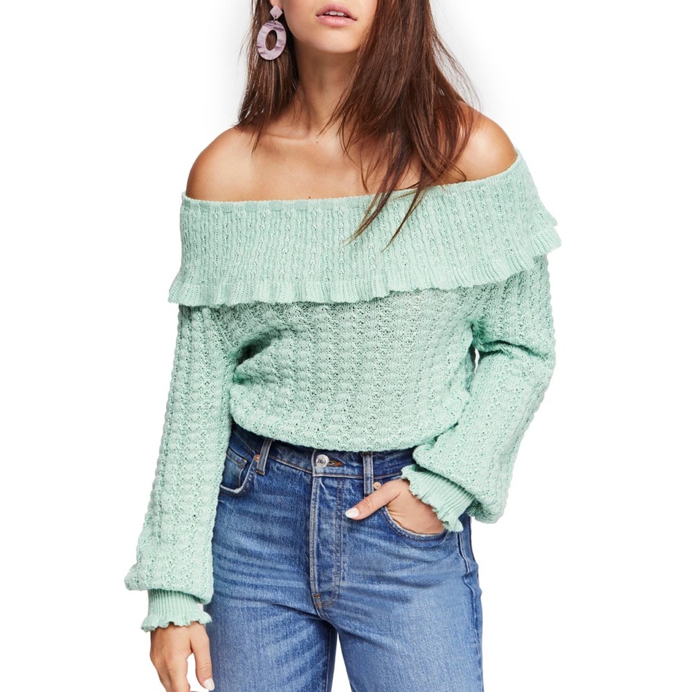 Free people crazy in love ruffle sweater mint XS